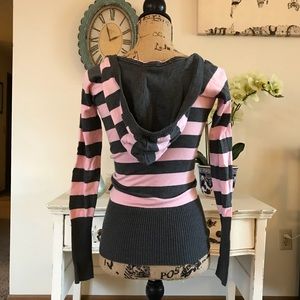 Garage Sweaters - Pink and grey striped hooded sweater Garage Sweaters - Pink and grey striped hooded sweater
